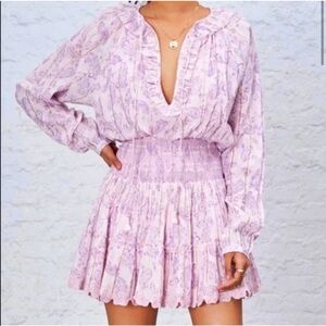 HOUSE OF HARLOW 1960 Revolve Ajay Pink/Lavender Long Sleeve Mini Paisley Dress M